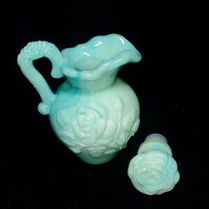 Vintage Avon jadeite green victorian rose bath oil pitcher
